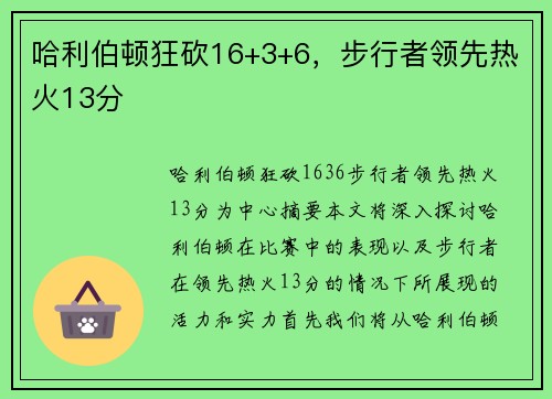 哈利伯顿狂砍16+3+6，步行者领先热火13分